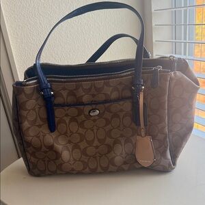 Coach Brown and Navy Signature Shoulder Bag